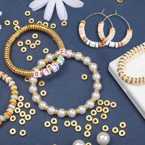 Miniatura 6 de 1500 piezas de cuentas espaciadoras de 6 mm, redondas y planas, doradas, sueltas, para hacer joyas, cuentas en disco para pulseras, collares, Dorado