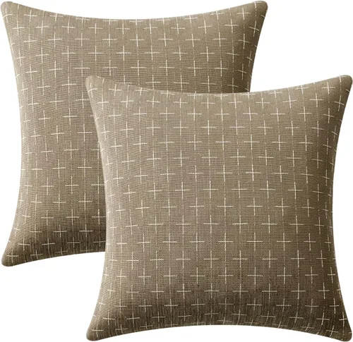 Miniatura 114 de MIULEE - Juego de 2 fundas de almohada decorativas de lino de arpillera navideñas, modernas, estilo campestre, rústicas, tejidas, con textura
