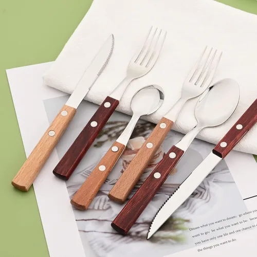 Miniatura 4 de Juego de 8 cucharas de espresso, juego de cubiertos de acero inoxidable 304 con mango de madera, cucharas pequeñas para postre, té, aperitivo, café