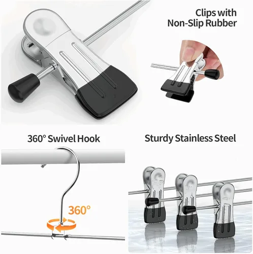 Miniatura 5 de Perchas para pantalones, paquete de 12 perchas de falda con clips, clip de metal para pantalones cortos de alta resistencia, ultra delgado, ahorro