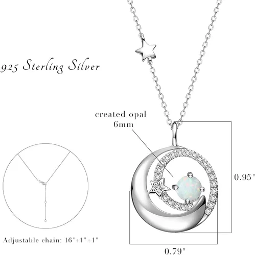 Miniatura 6 de FANCIME Collares de piedra natal de plata de ley 925 con colgante de luna y estrella, joyería fina, regalos de cumpleaños y Navidad para niñas