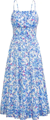 GRACE KARIN Vestido largo de verano para mujer, sin mangas, floral, tirantes delgados, fruncido, bohemio, para playa, con bolsillos