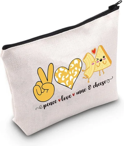 POFULL Divertido Mac y Queso Amor Comida Regalo Paz Amor Mac y Queso Bolsa Cosmética Macarrones Y Queso Regalo, Peace Love Mac Bag
