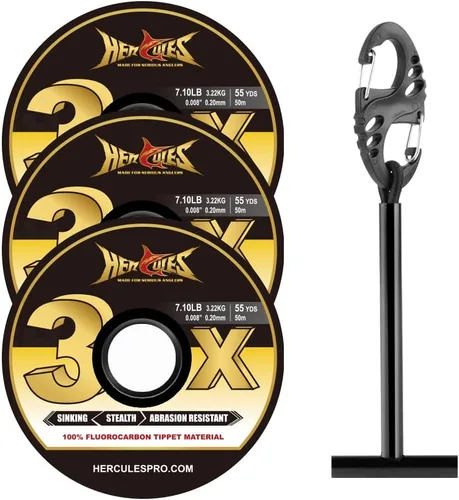 Miniatura 15 de HERCULES Tippet de pesca con mosca, paquete de 3 con soporte para volquetas, 55 yardas