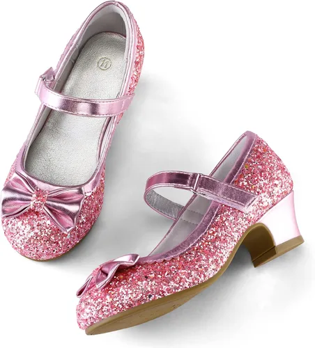 Miniatura 2 de K KomForme Mary Jane - Zapatos de vestir para niña, con purpurina de 1.5 pulgadas, tacón bajo, para boda, fiesta, princesa, zapatos para niños