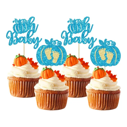 Miniatura 8 de Gyufise 24 adornos para cupcakes de revelación de género, decoraciones para pasteles de niños o niñas para Acción de Gracias, Halloween, tema