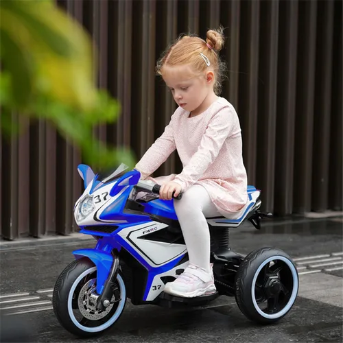 Miniatura 2 de Tamco - Motocicleta recargable, para niños de 3 a 4 años con pedal de arranque, música, luces, ruedas de iluminación (azul)