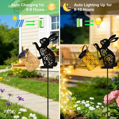 Miniatura 4 de Luces solares para regadera, linterna colgante de conejo, luces solares al aire libre, regalos para amantes de los conejos para mamá, mujeres
