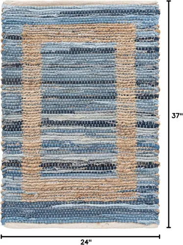 Miniatura 2 de Unique Loom Chindi Jute Collection - Alfombra rectangular (2' x 3' 1", rectangular, azul marino/natural)
