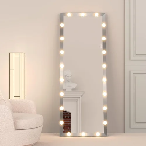 Miniatura 13 de ANYHI Espejo de cuerpo entero con luces, 62.6 x 23.3 pulgadas, espejo LED de cuerpo entero de pie con 22 bombillas regulables, espejo de piso