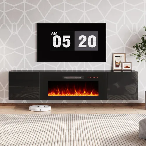 Miniatura 8 de AMERLIFE Soporte de TV Flotante con Chimenea Eléctrica de 36 Pulgadas, Centro de Entretenimiento de Chimenea Montado en la Pared con Acabado de Alto
