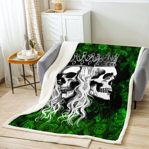 Miniatura 12 de Manfei Manta de calavera floral con estampado de sangre y flores rojas, para decoración de habitación de niños y niñas, manta gótica de calavera