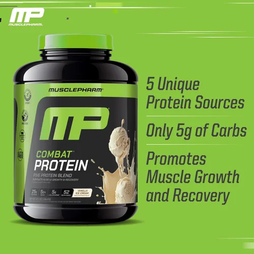 Miniatura 4 de MusclePharm Combat Protein Powder, sabor a vainilla, alimenta los músculos para entrenamientos productivos, 5 fuentes de proteínas incluyendo