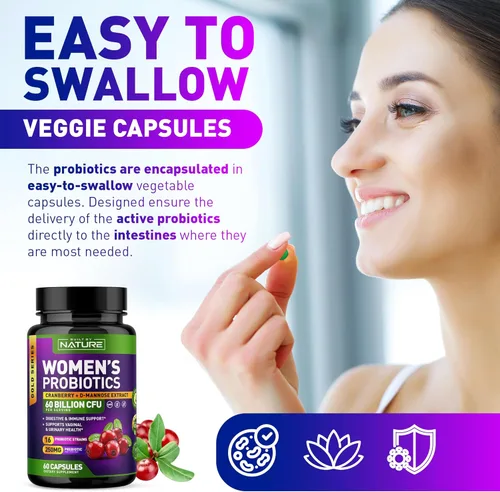 Miniatura 8 de Probióticos para mujeres – 60 mil millones de UFC, 16 cepas, con arándano, D-manosa y prebióticos – Apoya la salud digestiva, inmune y vaginal – Sin