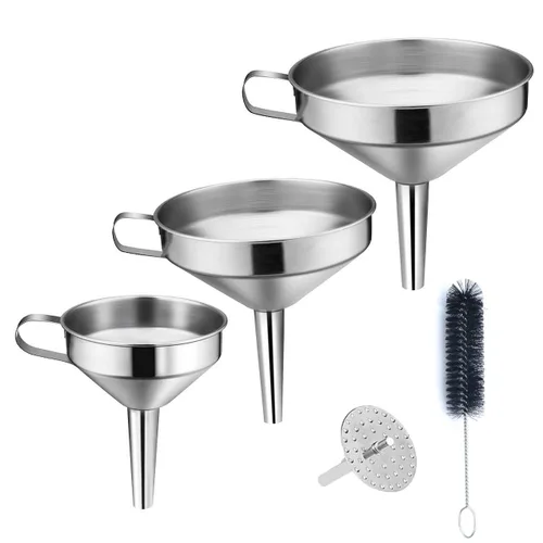 Miniatura 12 de Embudo de metal de acero inoxidable, juego de 3 embudos de tamaño grande, mediano y pequeño, embudos de cocina de grado alimenticio en miniatura