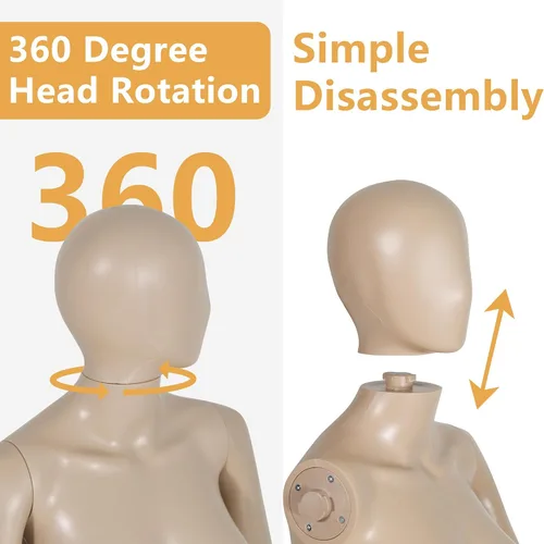 Miniatura 4 de Maniquí de costura femenino de 39 a 56 pulgadas, maniquí de medio cuerpo ajustable con base de metal, soporte de maniquí para ropa de exhibición