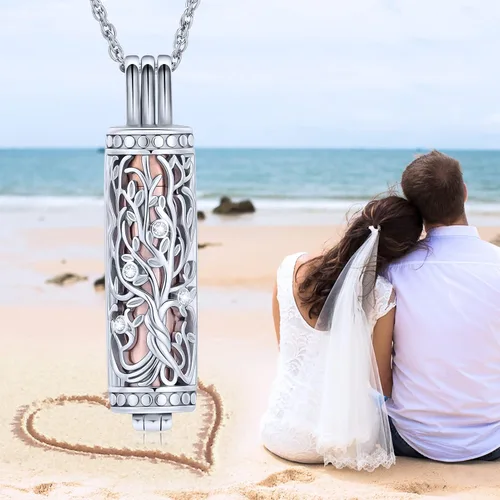 Miniatura 32 de shajwo Joyería de cremación cilíndrica, collar de cenizas de urna del árbol de la vida para mujeres y hombres, vial de cremación de cenizas