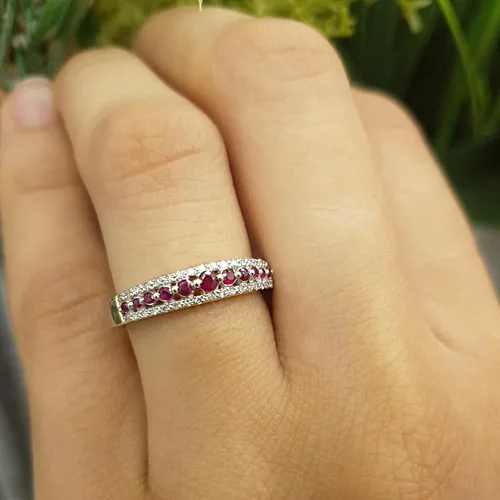 Miniatura 3 de Dazzlingrock Collection Round Gemstone or Diamond & White Diamond Triple Row Anniversary Ring for Women in Gold
