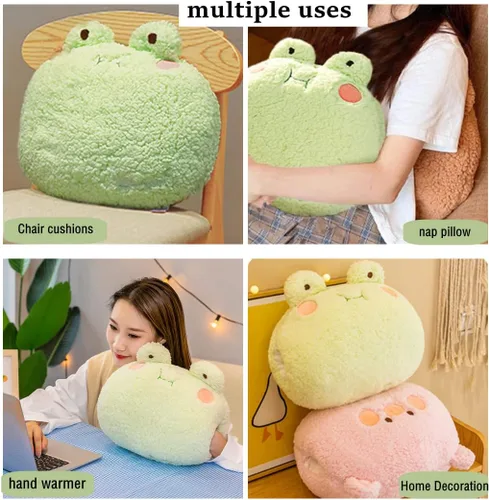 Miniatura 3 de NatureMan Almohada de rana de felpa, calentador de manos de rana rellena súper suave para adultos y niños (verde)
