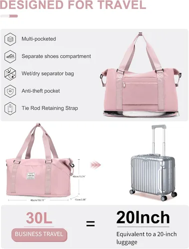 Miniatura 3 de Bolsa de viaje para mujeres y hombres, bolsa de fin de semana, S4-rosa