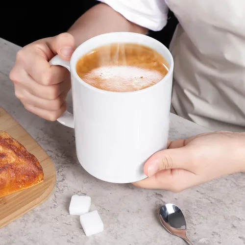 Miniatura 4 de Taza de cerámica de porcelana clásica M017, taza de café extra grande de 20 onzas con asa para oficina y hogar, blanca Blanco