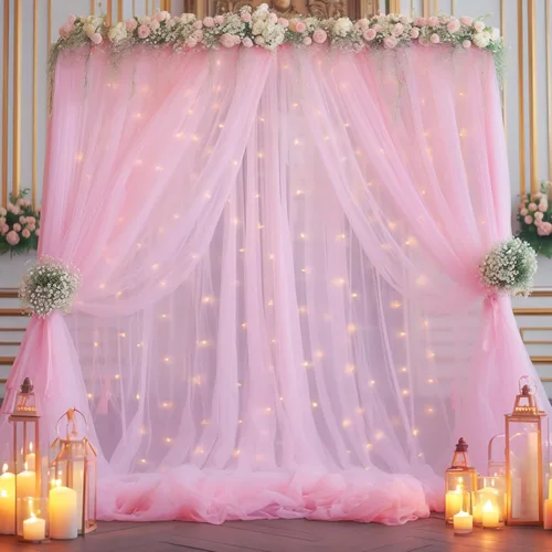 Miniatura 12 de Cortina de telón de fondo de tul azul bebé de 10 x 8 pies con cadena de luces para fiestas, cortinas de fondo transparentes para bodas, baby shower