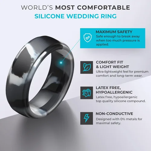 Miniatura 20 de ThunderFit Anillos de boda de silicona para hombre, 0.394 in de ancho y 0.098 in de grosor, paquete múltiple de variedad 1-7