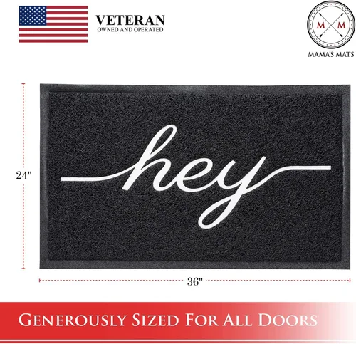 Mama's Mats Hey - Tapete negro para puerta de 24 x 36 pulgadas, ideal para exteriores o interiores, de perfil bajo, funciona como un felpudo de