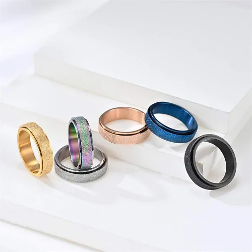 Miniatura 7 de WLPCIV Anillo de ansiedad para mujeres y hombres, anillo giratorio de acero inoxidable, anillos de arena con acabado con purpurina para aliviar