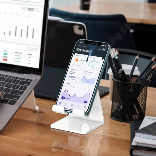 Miniatura 6 de Crpich Soporte acrílico para teléfono celular, soporte portátil para teléfono, soporte de teléfono blanco para escritorio, compatible con Phone16 15