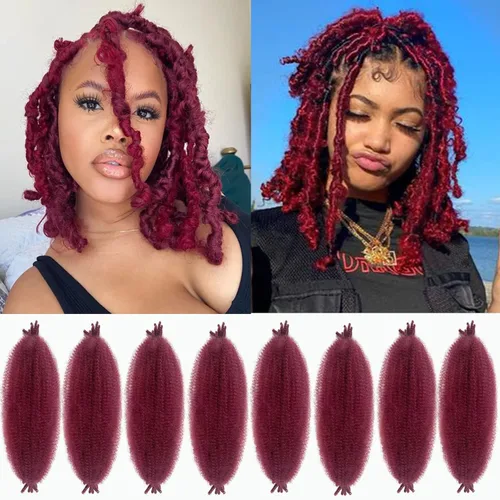 Miniatura 8 de Cabello afro Twist morado degradado de 16 pulgadas, cabello Marley pre-separado para rastas suaves, cabello trenzado Marley Twist Ombre Kinky Spring