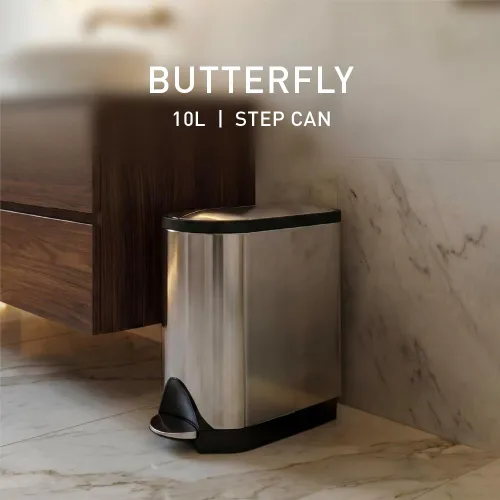 Miniatura 2 de Simplehuman - Cubo de basura para baño con tapa abatible de 10 litros / 2.6 galones, acero inoxidable cepillado con borde negro