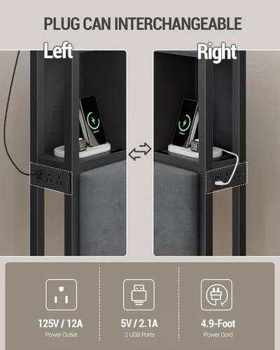 Miniatura 5 de Hzuaneri Cabecera con estantes de almacenamiento de 3 niveles, cabecera tapizada de terciopelo con tomacorriente, 2 puertos USB y luz LED, cabeceros