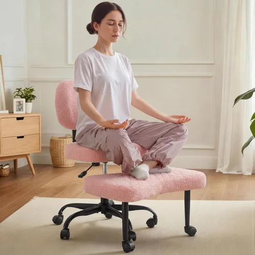 Miniatura 9 de Silla ergonómica de oficina con patas cruzadas con ruedas, sillas de meditación de altura ajustable para TDAH, yoga y trabajo de escritorio, asiento