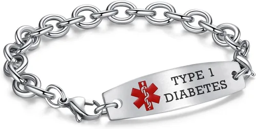 Miniatura 47 de LinnaLove Pulseras de identificación médica intercambiables Cadena de cable de acero inoxidable pulseras de alerta médica personalizables