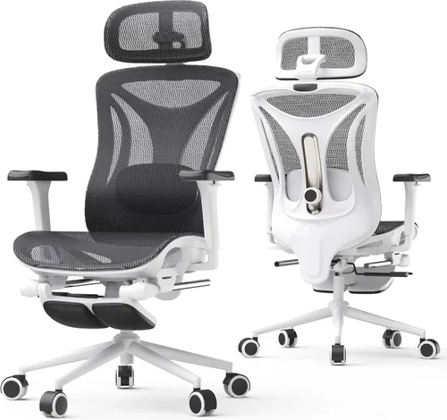 Miniatura 11 de CYKOV Silla de oficina ergonómica con reposapiés, soporte lumbar ajustable y reposacabezas, silla de computadora reclinable de malla de 90-160°