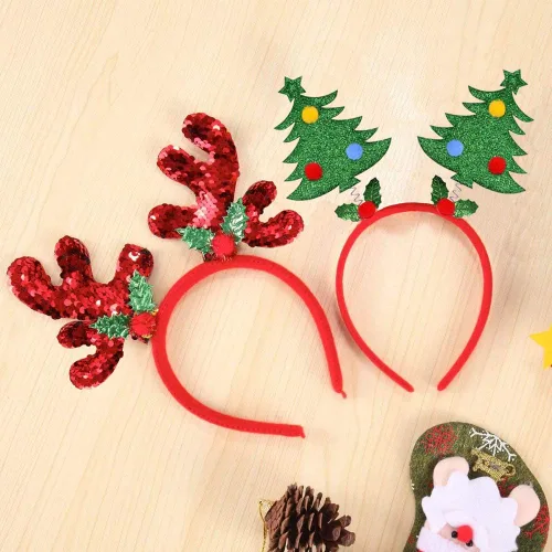 Miniatura 4 de BOLZRA Diademas de Navidad para fiestas, marcos de gafas con renos y árbol de Navidad, diseños de purpurina para disfraces de vacaciones, cabina
