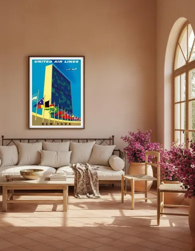 Miniatura 5 de United Nations Building New York - United Air Lines - Vintage Airline Travel Poster by Joseph Binder c.1957 - Master Art Print (Unframed) 6in x 9in