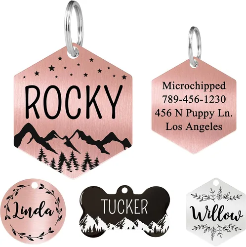 Miniatura 29 de Ultra Joys - Etiquetas de identificación de mascotas de acero inoxidable - Grabado personalizado en la parte delantera y trasera, etiquetas