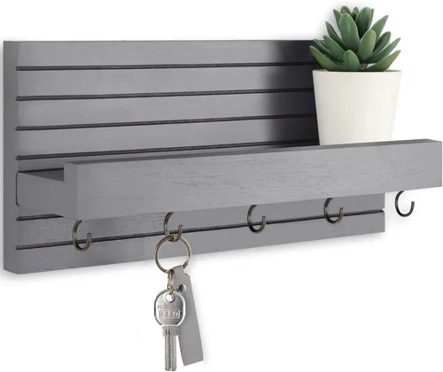 Miniatura 16 de Lwenki Soporte decorativo para llaves de pared con estante, estante de entrada con ganchos para correas, chaquetas y gafas, colgador de entrada