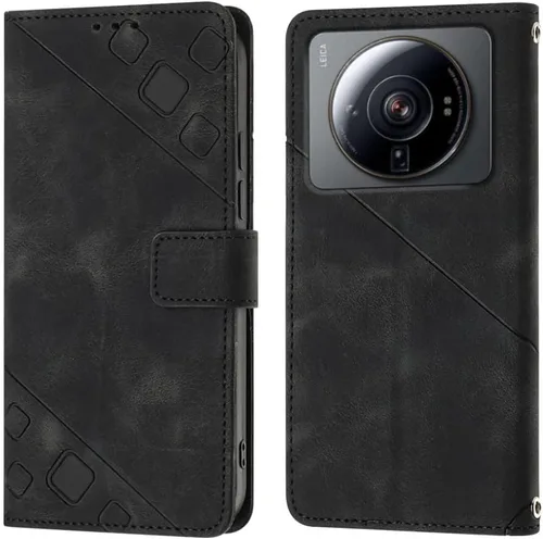 Miniatura 6 de Flip Case for Xiaomi 12 Ultra/12S Ultra,Skin Feeling Embossed Solid Color Premium Leather Wallet Case with Hand Strap