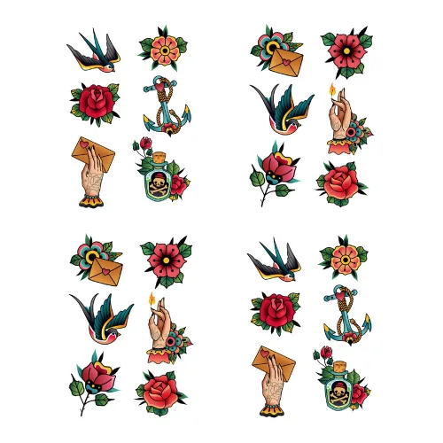 Miniatura 6 de Etiqueta engomada temporal del tatuaje del cráneo del ancla de la golondrina impermeable adultos hombres mujeres mano brazo hombro cuerpo arte