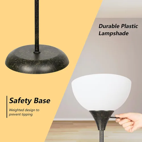 Miniatura 4 de RISLG Lámpara de pie, lámpara de pie para dormitorio, pantalla blanca resistente a caídas, interruptor giratorio, lámpara de pie industrial de metal