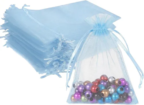 Miniatura 22 de Wudygirl 100 bolsas de organza rosa transparente de 5 x 7 pulgadas con cordón para joyería, bolsas para lápiz labial, baby shower, fiesta, boda