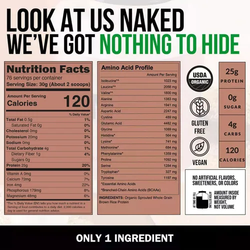 Miniatura 3 de NAKED Nutrition Rice - Polvo de proteína de arroz integral orgánico - Proteína vegana en polvo - 5 libras a granel, sin OMG, sin gluten y sin soja.