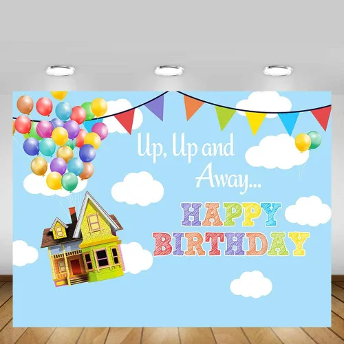 UP - Fondo de fotografía para fiesta de cumpleaños, decoración de fiesta de cumpleaños para niños, decoración de fiesta de cielo azul y nubes