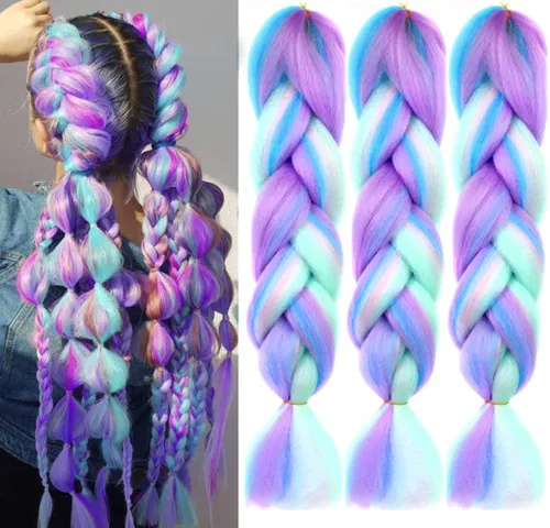 Miniatura 6 de Extensiones de cabello trenzado sintético degradado Zhuoqi hair, trenzas trenzadas al crochet, 24 pulgadas, 3 unidades/paquete, 3.53 onzas, dos tres