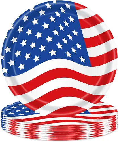 Miniatura 8 de Suministros de fiesta patriótica, juegos de decoración de fiesta patriótica de bandera americana, platos y servilletas de papel del 4 de julio