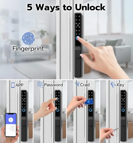 Miniatura 4 de Anweller Cerradura de puerta corredera de cristal con mortaja 2085, teclado inteligente con código de huellas dactilares, aplicación remota RFID