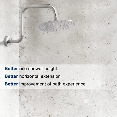 Miniatura 5 de NearMoon Brazo de extensión de ducha en forma de S con brida, tubo extensor de cabezal de ducha de altura alta de acero inoxidable, extensión Níquel